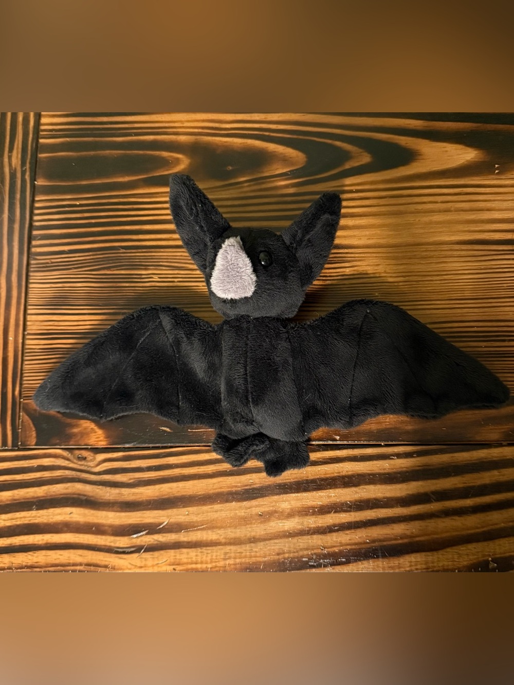 Handmade Plush Black Bat Stuffed Animal with Gray Nose